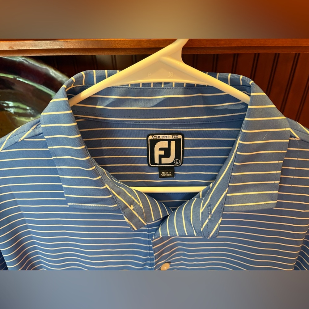 FootJoy Blue and White Striped Polo‎ Shirt - Picture 5 of 6